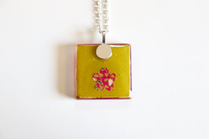 Dark Pink Cherry - Square Washi Paper Pendant Necklace