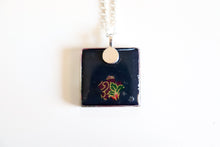 Load image into Gallery viewer, Crane in Purple Sky 2 - Square Washi Paper Pendant Necklace
