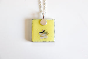 Patterned Bamboo - Square Washi Paper Pendant Necklace