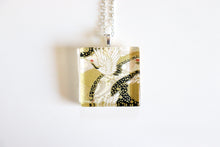 Load image into Gallery viewer, Gilded Crane - Square Washi Paper Pendant Necklace
