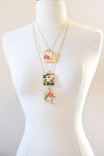 Load image into Gallery viewer, Red Cranes &amp; Sakura Clouds - Square Washi Paper Pendant Necklace
