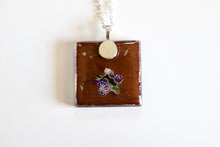 Load image into Gallery viewer, Purple Plum Blossoms - Square Washi Paper Pendant Necklace

