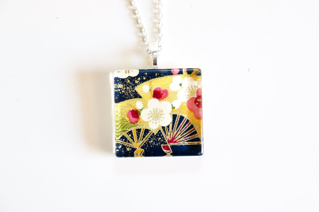 Sakura Fans - Square Washi Paper Pendant Necklace