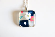 Load image into Gallery viewer, Plum Grid - Rounded Square Washi Paper Pendant Necklace
