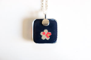 Plum Grid - Rounded Square Washi Paper Pendant Necklace