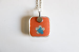 Skies and Cranes - Rounded Square Washi Paper Pendant Necklace