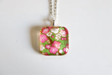 Load image into Gallery viewer, Pink Plums - Rounded Square Washi Paper Pendant Necklace
