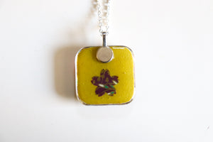 Purple Gardens- Rounded Square Washi Paper Pendant Necklace