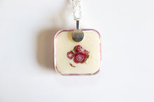 Load image into Gallery viewer, Plum Bouquets - Rounded Square Washi Paper Pendant Necklace
