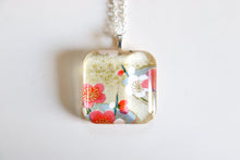 Load image into Gallery viewer, Plum Buds - Rounded Square Washi Paper Pendant Necklace
