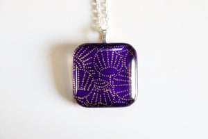 Purple Fans - Rounded Square Washi Paper Pendant Necklace