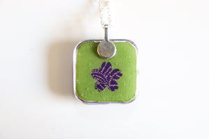 Purple Fans - Rounded Square Washi Paper Pendant Necklace
