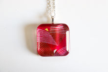Load image into Gallery viewer, Red Lines - Rounded Square Washi Paper Pendant Necklace
