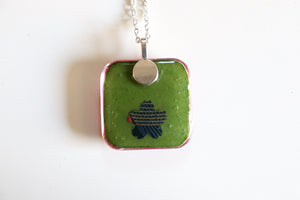 Red Lines - Rounded Square Washi Paper Pendant Necklace
