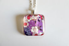 Load image into Gallery viewer, Purple Sakura - Rounded Square Washi Paper Pendant Necklace
