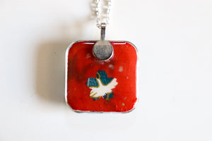 White Cranes - Rounded Square Washi Paper Pendant Necklace