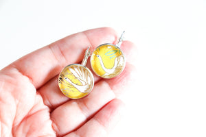 Yellow Cranes - Washi Paper Earrings