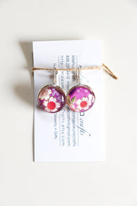 Purple Flowers - Washi Paper Earrings
