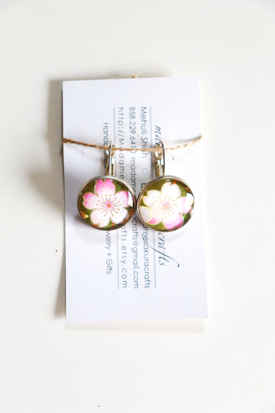 Green Sakura - Washi Paper Earrings