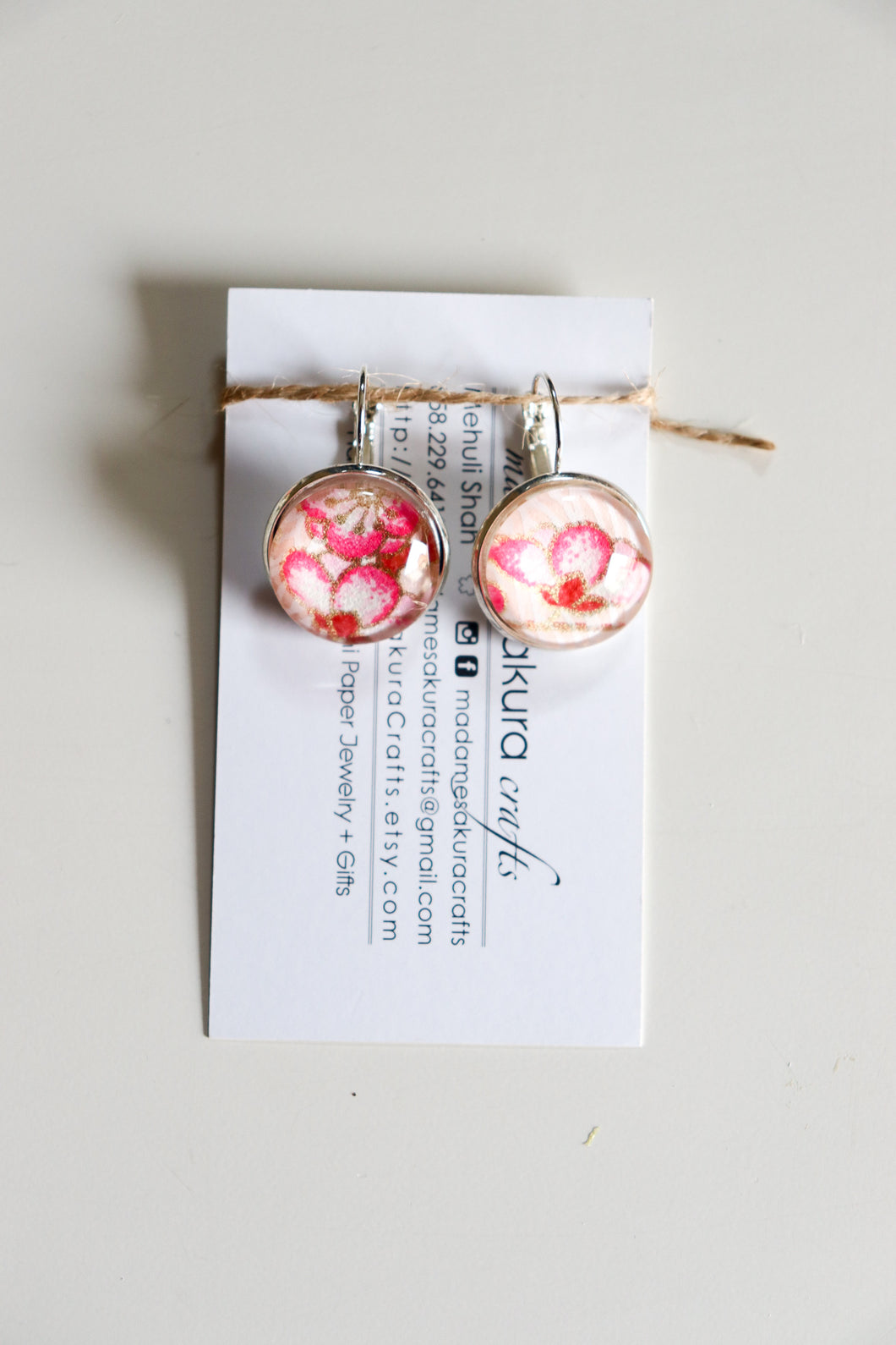 Pink Plums - Washi Paper Earrings