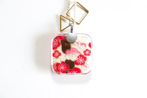 Plum Blossoms in Magenta - Double Sided Washi Paper Pendant Necklace