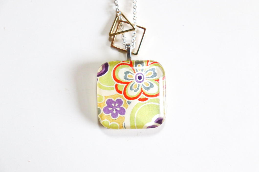 Bright Patterns - Double Sided Washi Paper Pendant Necklace