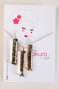 Brown Petals - Washi Paper Necklace and Long Earring Set
