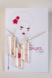 Pink Splash - Washi Paper Necklace and Long Earring Set