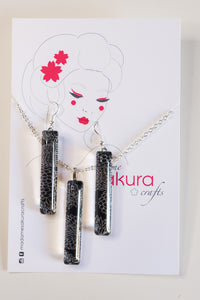 Silver Lining - Washi Paper Necklace and Long Earring Set