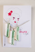Load image into Gallery viewer, Mint Lines - Washi Paper Necklace and Long Earring Set
