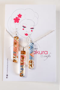 Shibori Petals - Washi Paper Necklace and Long Earring Set