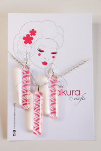 Pink Geometries - Washi Paper Necklace and Long Earring Set