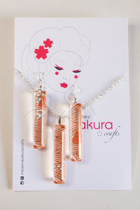 Peach Splash - Washi Paper Necklace and Long Earring Set
