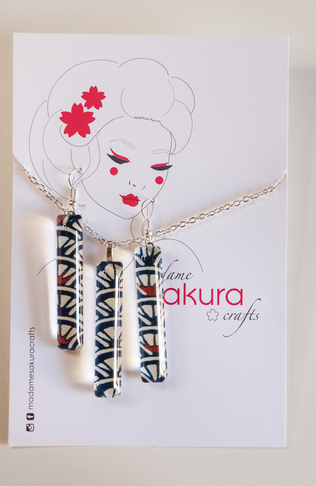 Blue Petals - Washi Paper Necklace and Long Earring Set