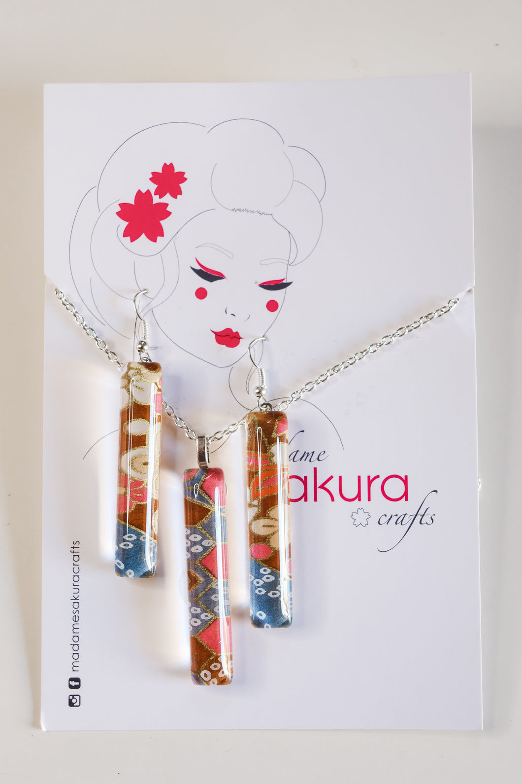 Shibori dreams - Washi Paper Necklace and Long Earring Set