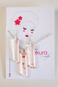 Blushing Sakura - Washi Paper Necklace and Long Earring Set