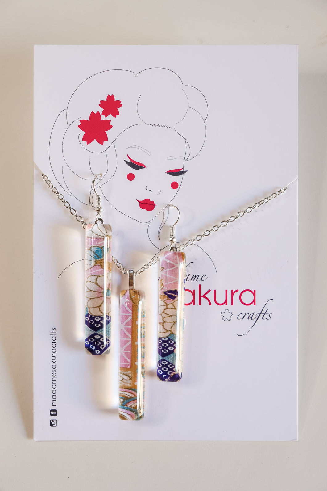 Shibori blossoms - Washi Paper Necklace and Long Earring Set