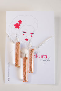 Peach Waves - Washi Paper Necklace and Long Earring Set