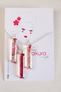Sakura Party - Washi Paper Necklace and Long Earring Set