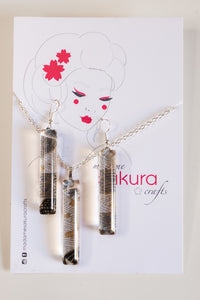 Grays - Washi Paper Necklace and Long Earring Set