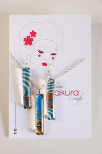 Blue Seas - Washi Paper Necklace and Long Earring Set