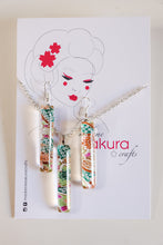 Load image into Gallery viewer, Shibori and Blossoms - Washi Paper Necklace and Long Earring Set
