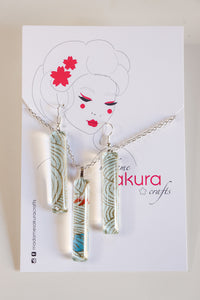 Blue Wings - Washi Paper Necklace and Long Earring Set