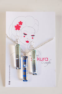 Sakura Grid - Washi Paper Necklace and Long Earring Set