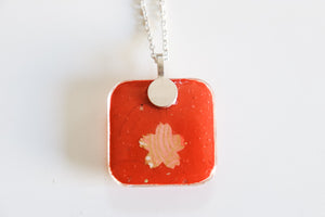 Peach Cranes - Rounded Square Washi Paper Pendant Necklace