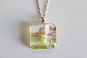 Butterfly - Rounded Square Washi Paper Pendant Necklace
