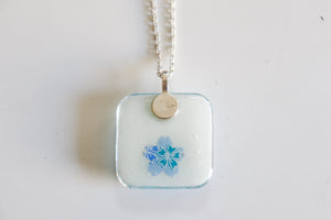 Blue Shibori - Rounded Square Washi Paper Pendant Necklace