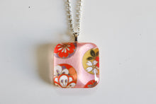 Load image into Gallery viewer, Pink Temari - Rounded Square Washi Paper Pendant Necklace
