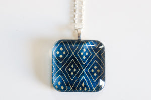 Blue Diamonds - Rounded Square Washi Paper Pendant Necklace