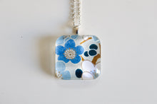Load image into Gallery viewer, Blue Plums - Rounded Square Washi Paper Pendant Necklace
